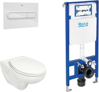 Roca Roca Pack Victoria+duplo Inodoro Suspendido Pulsador Blanco - Asiento: Bisagras Amortiguadas - Ref: A34630300s+a801b62+a890070020+a890195000