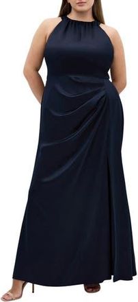 City Chic Celina Halter Neck Satin Maxi Dress in Navy at Nordstrom Rack, Size L/20W