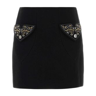 Versace Short Skirts, female, Black, Size: S Skirt Light Weight Double Wool Crepe
