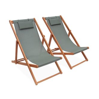 Sweeek Silla plegable de madera de eucalipto, set de 2, verde kaki