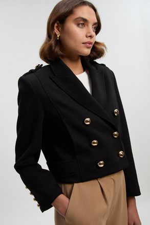 Karen Millen Womens Scuba Military Collar Button Detail Cropped Jacket - Black Viscose - Size X-Small