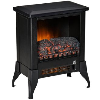 HOMCOM Electric Fireplace Stove - Free Standing Fireplace Heater With Realistic Flame Effect - Adjustable Temperature And Overheat Protection - Black