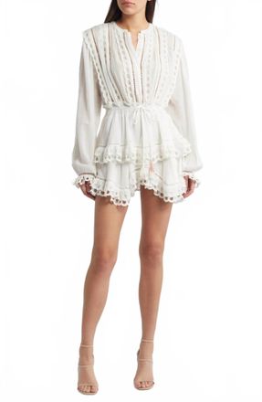 LoveShackFancy Tindra Tie Waist Long Sleeve Mini Dress In White