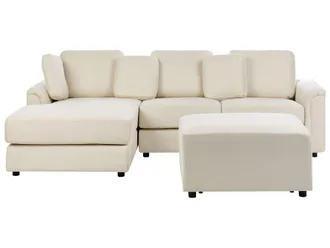 Beliani Beliani - Divano Ad Angolo Con Pouf In Tessuto Beige Chiaro A Destra Kohlo