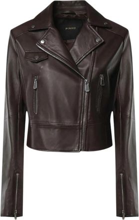 Pinko Biker Jacket - Dames - Zomerjassen - Bruin - XL - Leer - Jassen