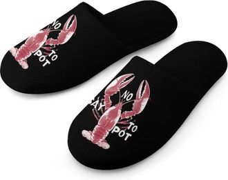 Generic Lobster Say No to Pot Warm Mens Slippers Slip On Soft Fleece House Shoes Winter Indoor Outdoor