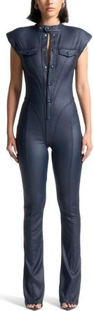 Mani&egrave;re De Voir Annette Wax Coated Denim Jumpsuit in Indigo at Nordstrom, Size 12