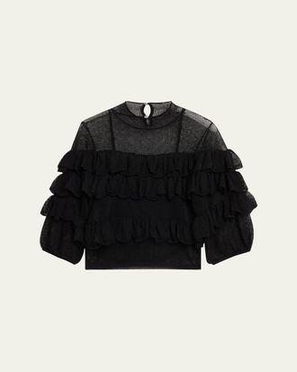Ulla Johnson Corinna Mock-Neck Tiered Ruffle Top