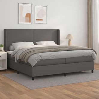 vidaXL Vidaxl - Cama Box Spring Con Colch&oacute;n Cuero Sint&eacute;tico Gris 200x200 Cm