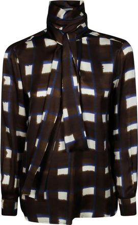 Incotex Camicia Sciarpa Quadro - Dames - Blouses - Bruin - 2XS - Overhemden