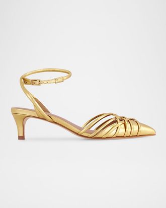 Bernardo Metallic Strappy Kitten Pumps