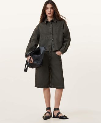 AllSaints Cotton Louie Wide Leg Denim Jorts, Size: 31