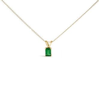 House of Brilliance 14K Gold 6x4MM Emerald Cut Gemstone Solitaire Pendant Necklace in Green Emerald | Yellow at Nordstrom