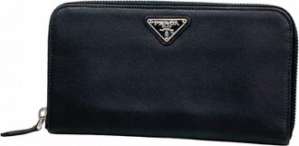 Prada Black Leather Long Wallet (Bi-Fold) (Pre-Owned)