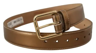 Dolce & Gabbana Womens Bronze Calf Leather Gold Logo Waist Buckle Belt