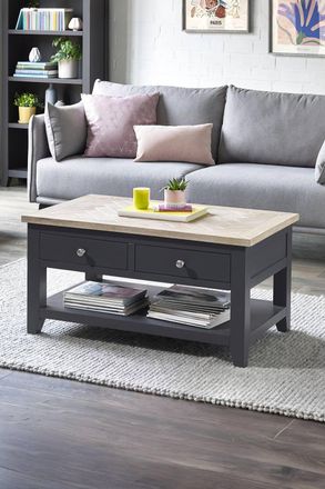 Julian Bowen Bordeaux Rectangular 2 Drawer Coffee Table with Shelf in Dark Grey