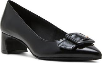 Anne Klein Senara Buckle Pointed Toe Pump in Black Crinkle at Nordstrom, Size 8.5