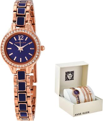 Anne Klein Navy Dial Ladies Watch and Bracelet Set AK/3396NRST