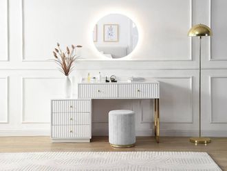 Vente-Unique Dressing Table With Mirror - 5 Drawers - White & Gold - PEROLIA