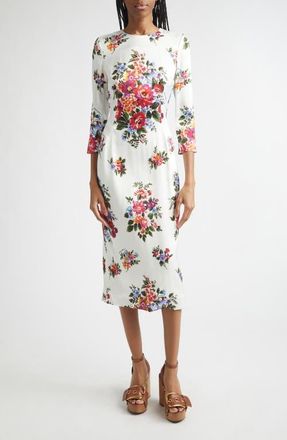 Dolce & Gabbana Floral Satin Midi Dress in Mazz.fiori F.bianco at Nordstrom, Size 10 Us