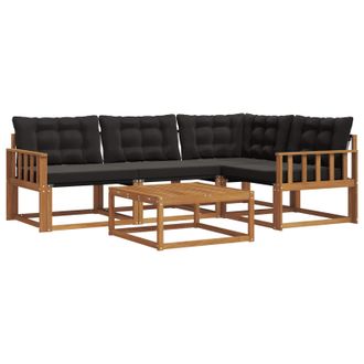 vidaXL Conjunto De Sof&aacute;s De Exterior Con Coj&iacute;n 5 Pcs Natural Y Negro Vidaxl