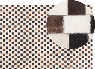 Beliani Alfombra De Piel De Vacuno Marr&oacute;n Y Beige 140 X 200 Cm Patr&oacute;n Geom&eacute;trico Patchwork Kayabey