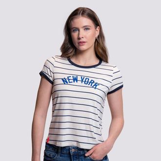 Lusso Womens Lusso White New York Yankees Natasha Striped T-Shirt at Nordstrom, Size Xx-Large