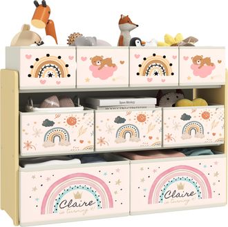 OEM Organizador De Juguetes Infantil Estanter&iacute;a Para Juguetes Con 9 Cestas De Tela No Tejida Extra&iacute;bles 93x30x70 Cm Amarillo