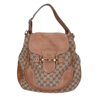 Gucci Pre-owned Shoulder Bags, female, Beige, Size: ONE SIZE Pre-owned Horsebit GG Canvas 2way Shoulder Bag