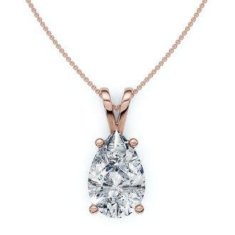Pompeii3 4Ct Solitaire Pear Shape Diamond Pendant Lab Grown 14k Gold 18 Necklace