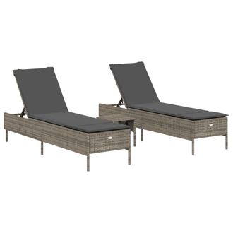 vidaXL Set Lettini Prendisole Con Cuscini 3pz Grigio In Polyrattan - Vidaxl