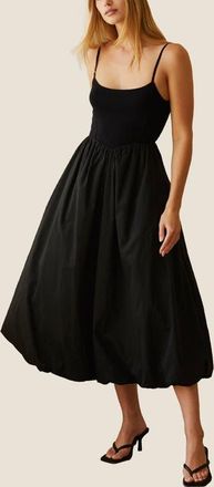Crescent Mixed Media Bubble Skirt Midi Dress in Black at Nordstrom, Size Medium