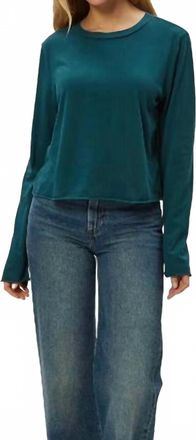 Michael Stars Aiko New Jersey Long Sleeve Raw Hem Crew Tee In Rainforest