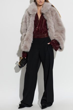 Rotate Short Faux Fur Jacket, Womens, Grey