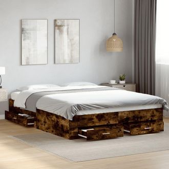 vidaXL Cama Con Cajones Madera De Ingenier&iacute;a Roble Ahumado 140x200 Cm Vidaxl