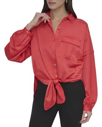 DKNY Nail Crease Tie-Front Top