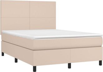 vidaXL Cama Box Spring Colch&oacute;n Led Cuero Sint&eacute;tico Capuchino 140x190cm Vidaxl