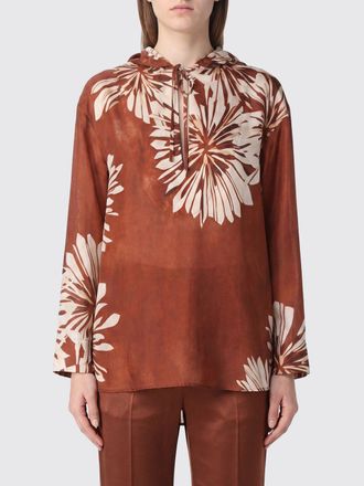 Brunello Cucinelli Blusa floreale in seta con cappuccio e maniche lunghe
