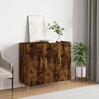 Berkfield Home Sideboard Smoked Oak 90x34x80 cm Engineered Wood in Brown | Size: 90 x 34 x 80 cm