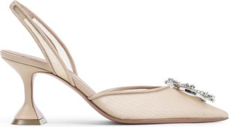 Amina Muaddi Beige Solid Pumps