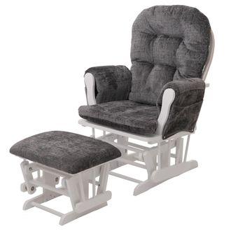 Hhg Sill&oacute;n Relax Hhg 009, Mecedora Con Taburete Tejido Chenilla (465g/m&sup2;) Oeko-tex, Gris Oscuro, Armaz&oacute;n Blanco