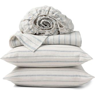 Coyuchi Relaxed Organic Linen Sheet Set in Fog Chambray Indigo Stripe at Nordstrom, Size California King