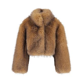 Rotate Rotate Birger Christensen - Jas van imitatiebont - Dames - Jassen - Beige - Maat: 2Xs/Xs Zijde