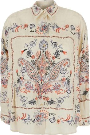 Momoni Klassiek overhemd met geborduurde kraag - Dames - Overhemden - Beige - XS - Overhemden