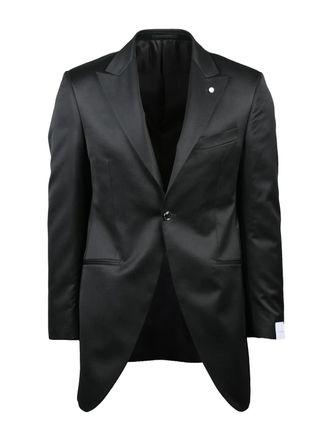 Lubiam Tailored Black Wool-Polyester Jacket with Classic Notch Lapel