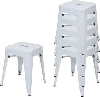 Hhg Hhg - Nunca Usado] Juego De 6 Taburetes 895, Taburete De Metal Asiento Taburete, Metal Dise&ntilde;o Industrial Apilable, Blanco