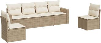 vidaXL Vidaxl - Juego De Sof&aacute;s Jard&iacute;n Con Cojines 6 Pzas Rat&aacute;n Sint&eacute;tico Beige