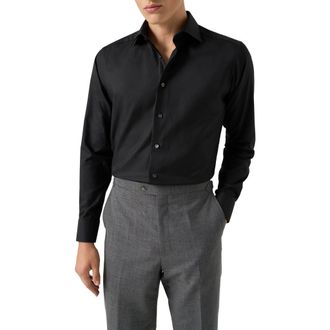 Eton Slim Fit Cotton Dobby Dress Shirt in Black at Nordstrom, Size 15.5
