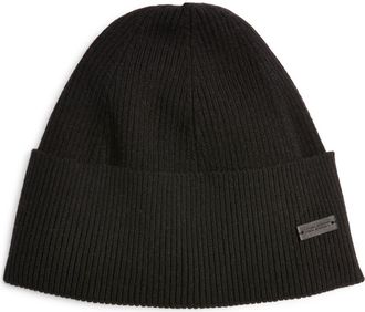 Saint Laurent Classic Cashmere Rib Logo Beanie in Black at Nordstrom, Size Small