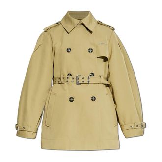 Ganni Trench Coats, female, Green, Size: XS Short Double-Breasted Trench Coat